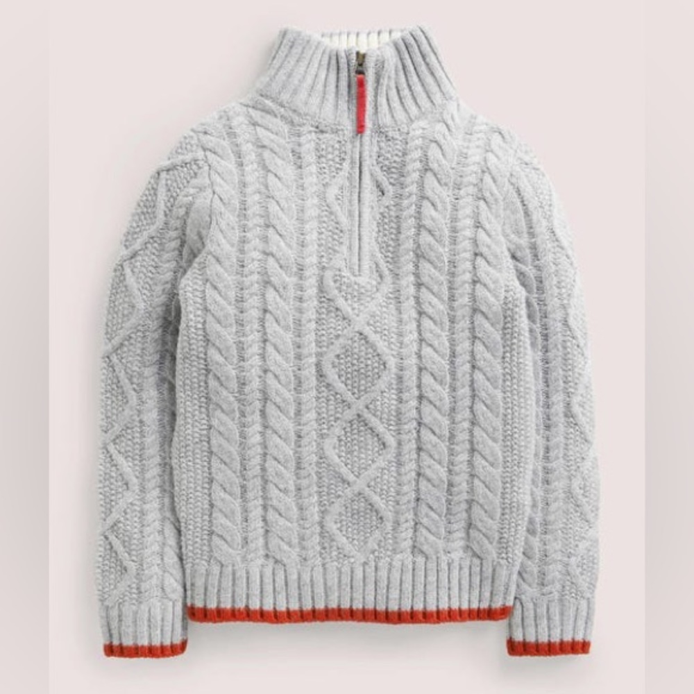 🐑 Mini Boden Grey HalfZip Cable Knit Sweater Sizes 4-5Y & 6-7Y 🐑